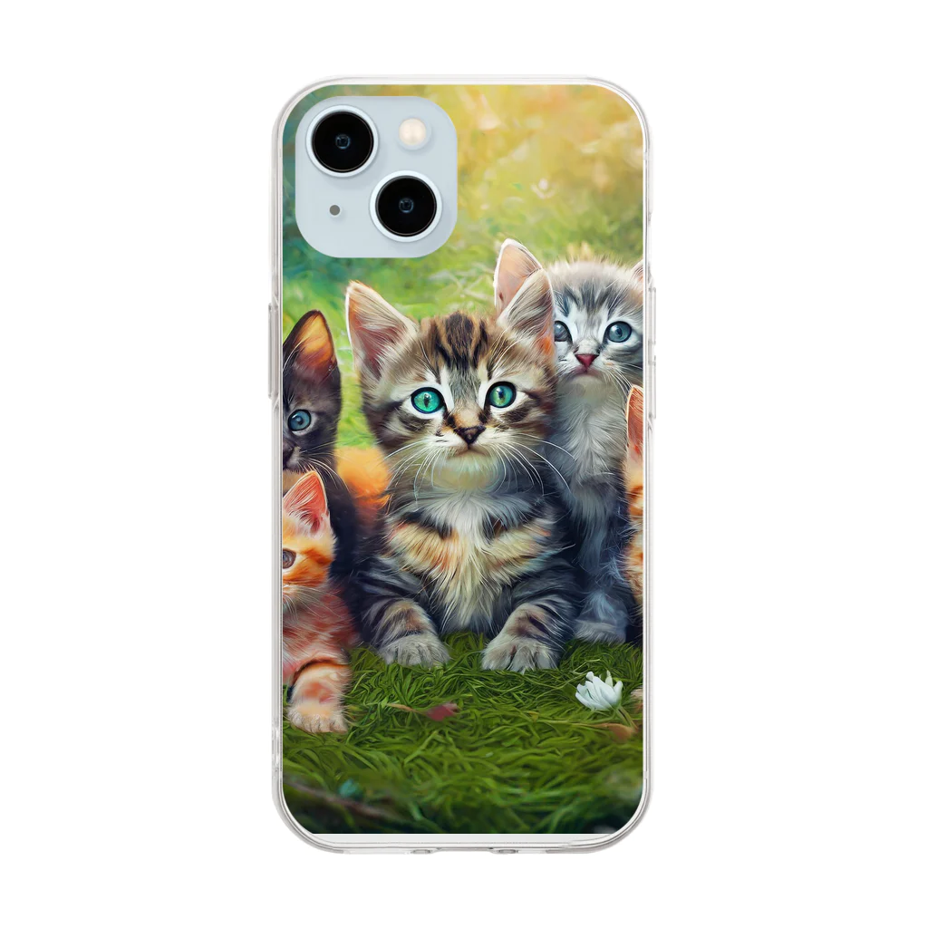 Colorful Canvasの猫ちゃん大集合 Soft Clear Smartphone Case