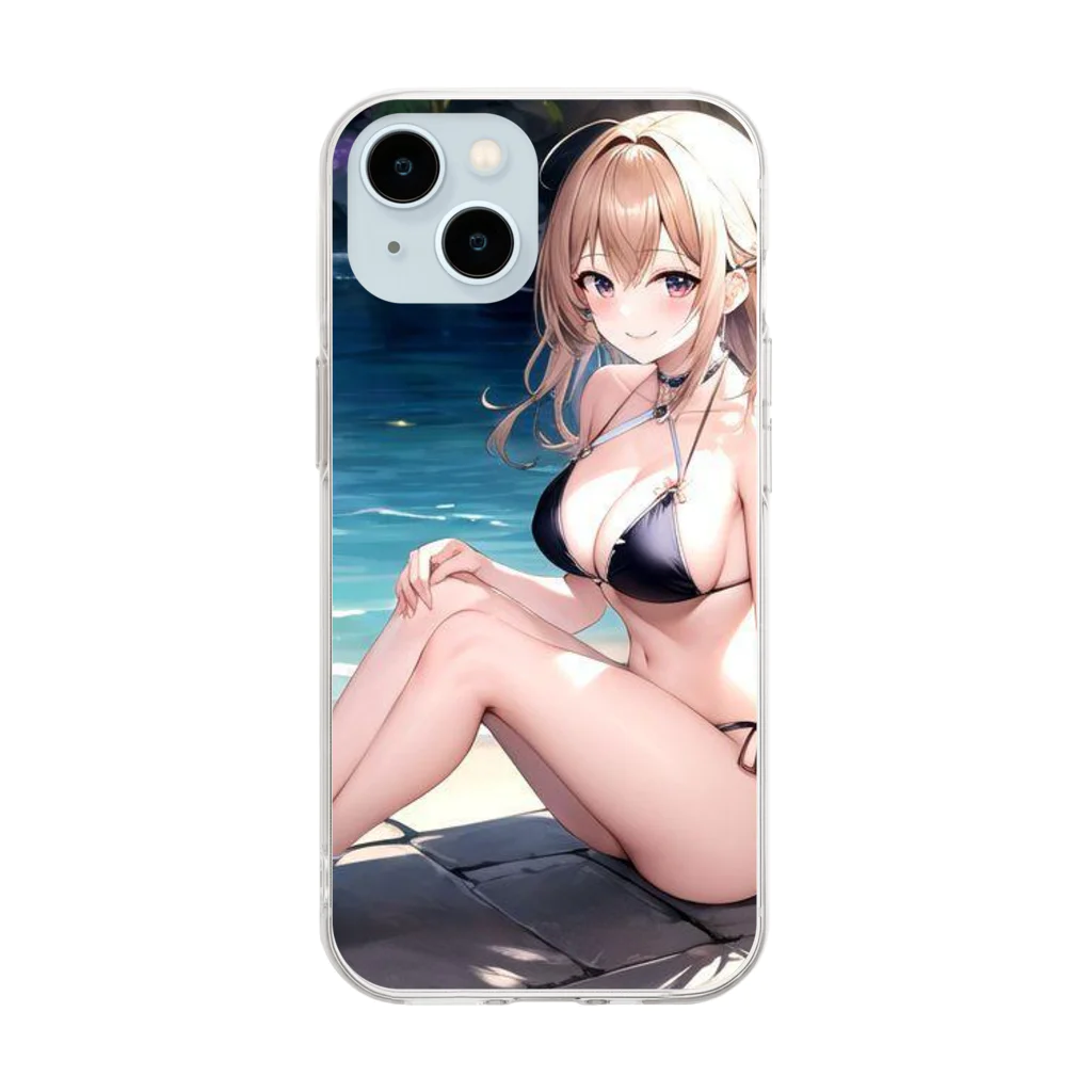 あなたに夢中の黒いビキニの女の子（金髪ver） Soft Clear Smartphone Case