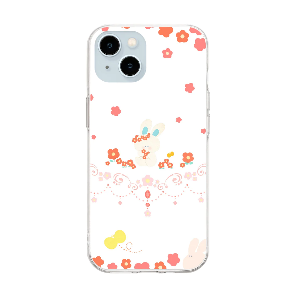 ぼんぼん区の花畑うさ Soft Clear Smartphone Case