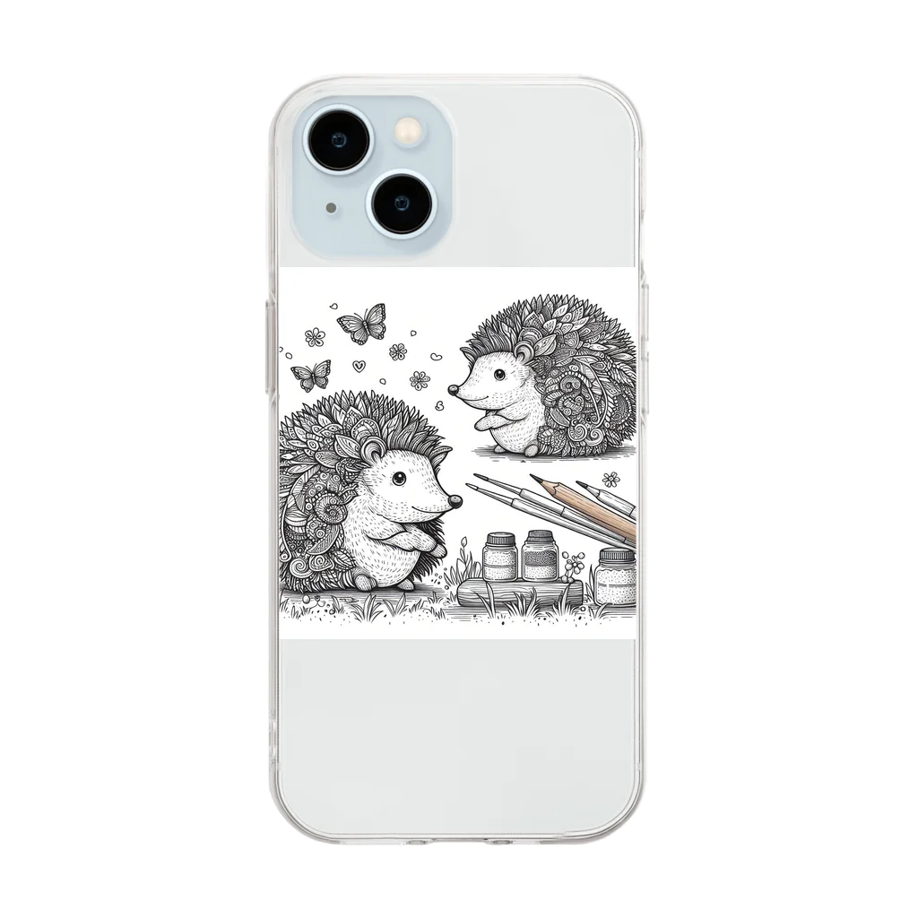 花鳥風月の対面ハリネズミ Soft Clear Smartphone Case