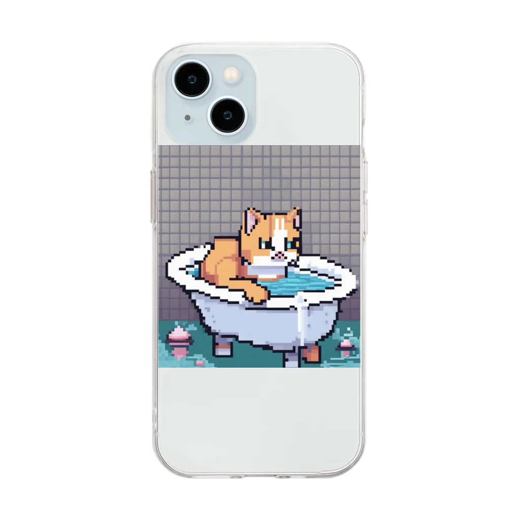 wakuwaku26のお風呂に入るボス猫 Soft Clear Smartphone Case