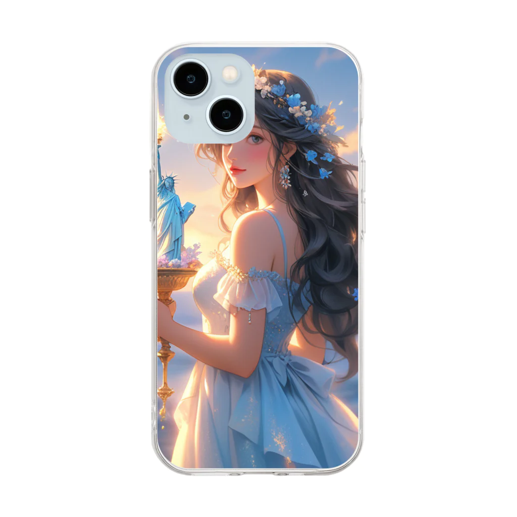 CHIKUSHOの自由の女神のミニチュアを持つ少女 Soft Clear Smartphone Case