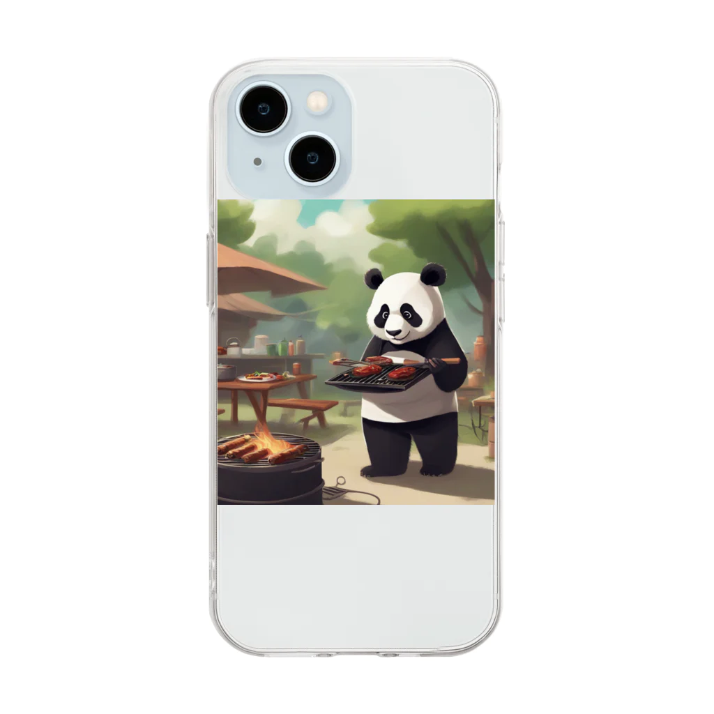 ycm02111968の「食欲をそそるパンダが食事を運びます！」 Soft Clear Smartphone Case