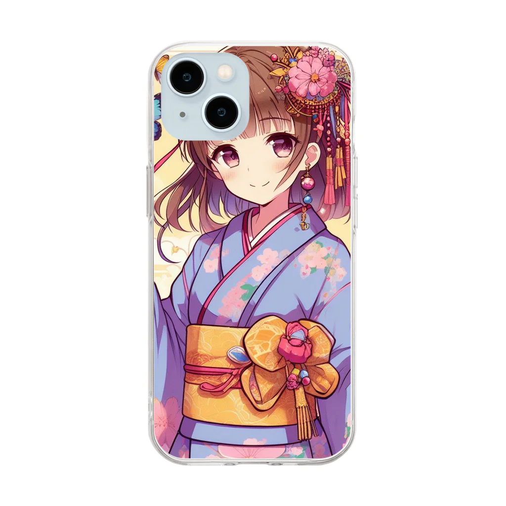 推しの美少女とアイドルの蝶と浴衣の女の子 Soft Clear Smartphone Case