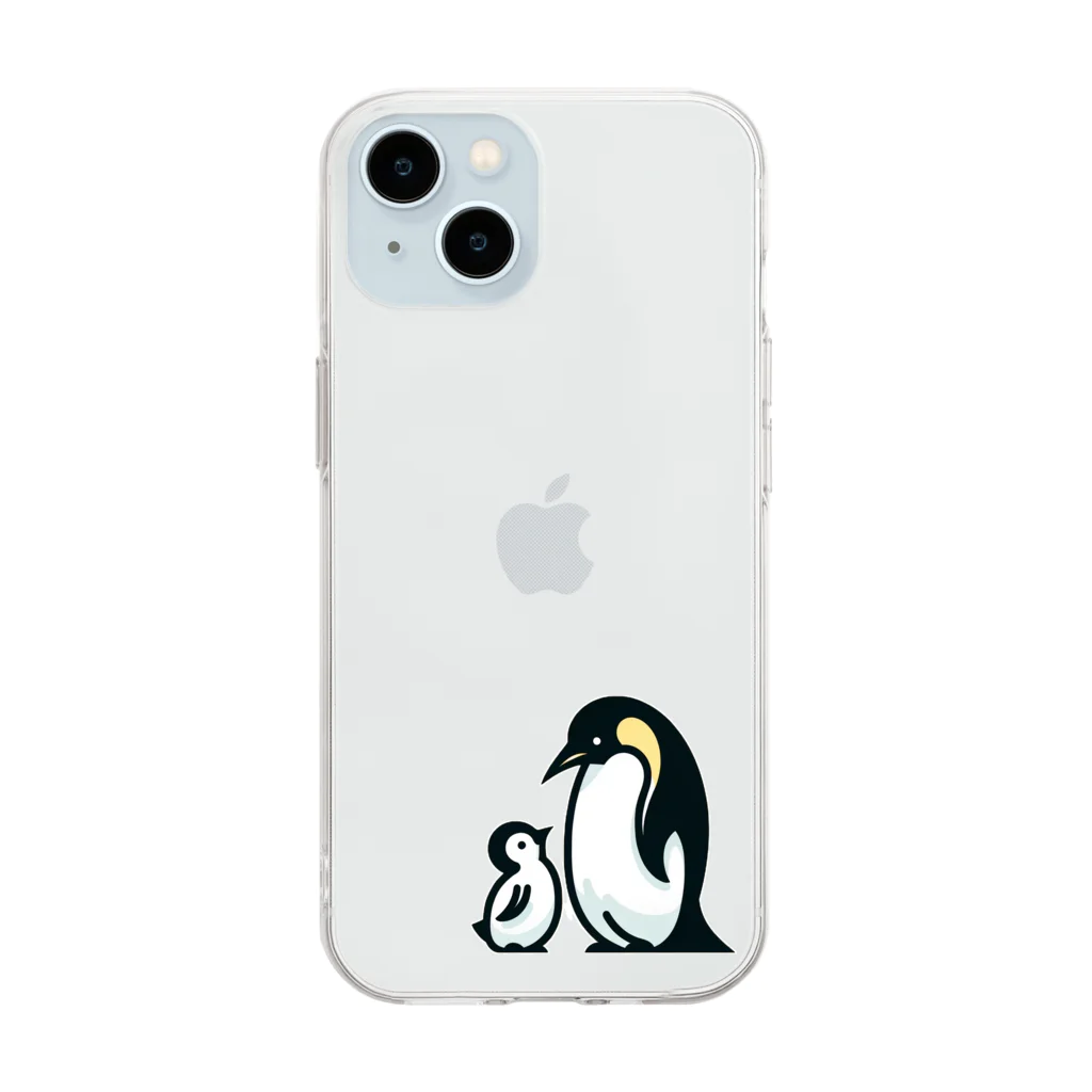 もふもふの森のペンギンのおやこ Soft Clear Smartphone Case