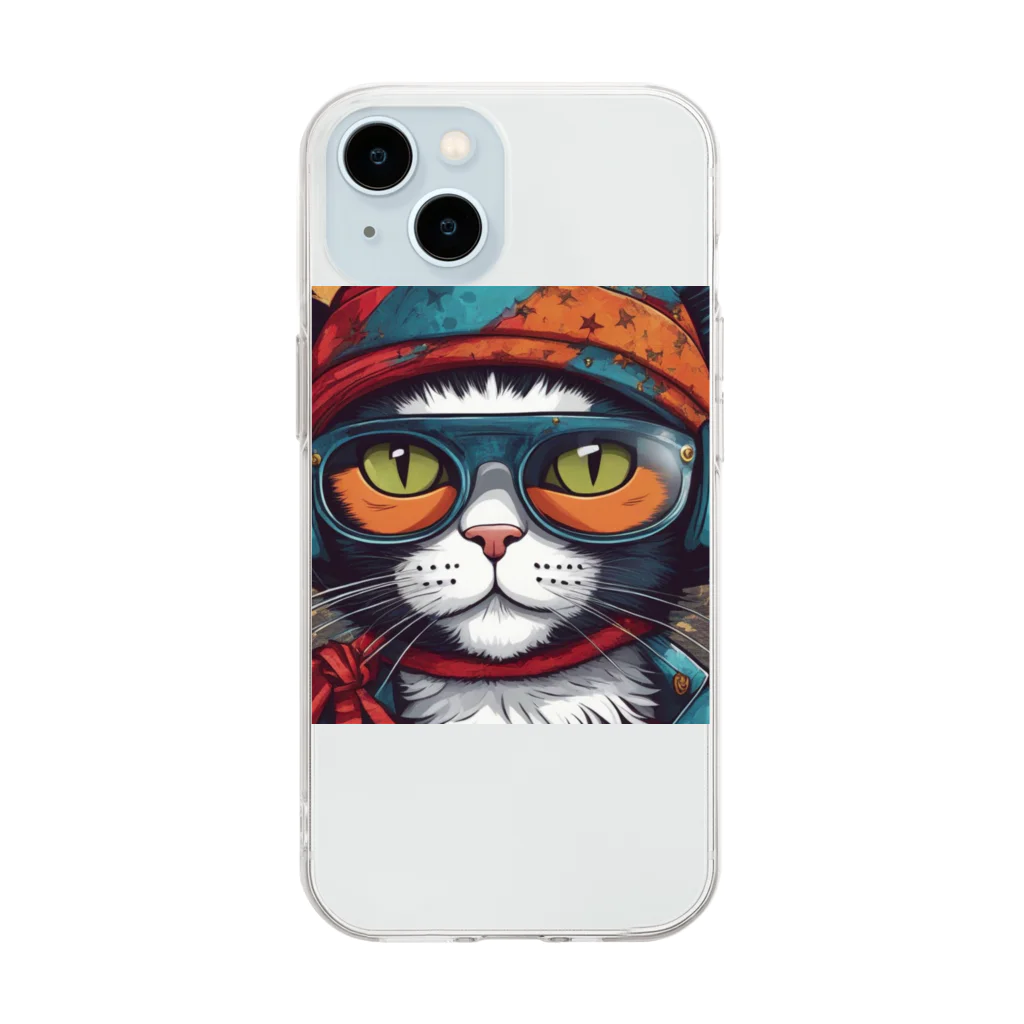 DezamaLandの戦闘猫 Soft Clear Smartphone Case