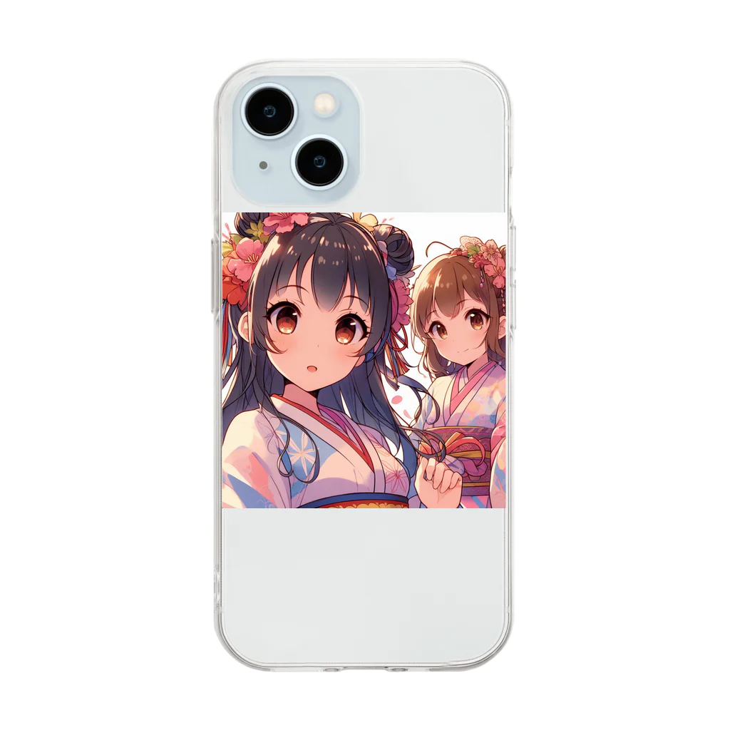 推しの美少女とアイドルの和服が似合う美人姉妹 Soft Clear Smartphone Case