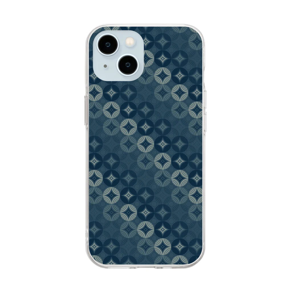 Pattern Bの【景星】紺色 / 七宝 Soft Clear Smartphone Case