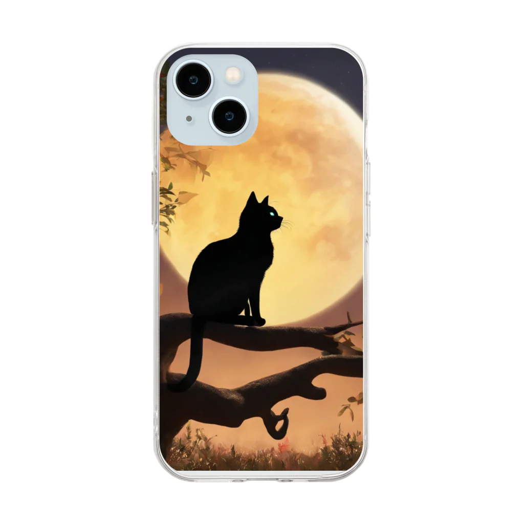 Black Catのムーンキャット Soft Clear Smartphone Case