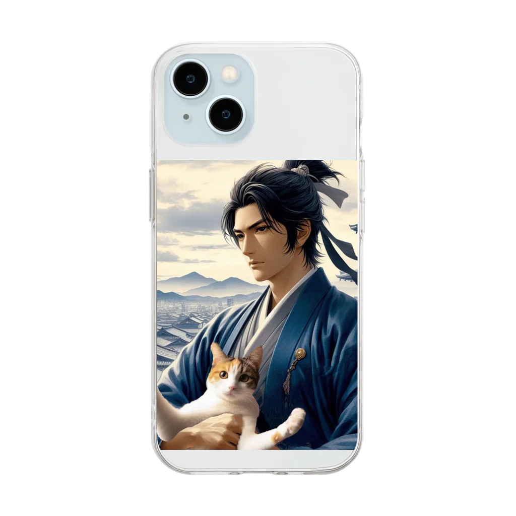 猫好き Japanの猫好きな武士 Soft Clear Smartphone Case