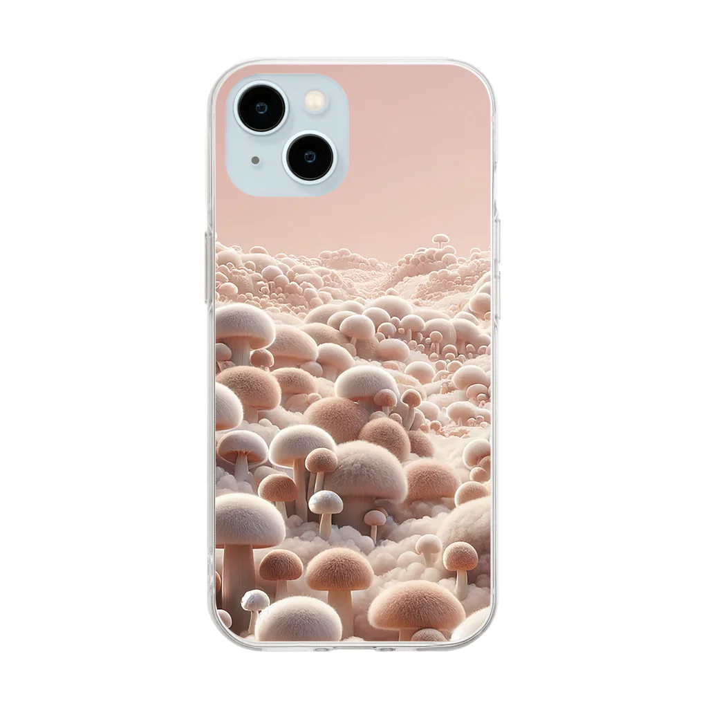 LOVE MUSHROOMのモフモフキノコの草原 Soft Clear Smartphone Case