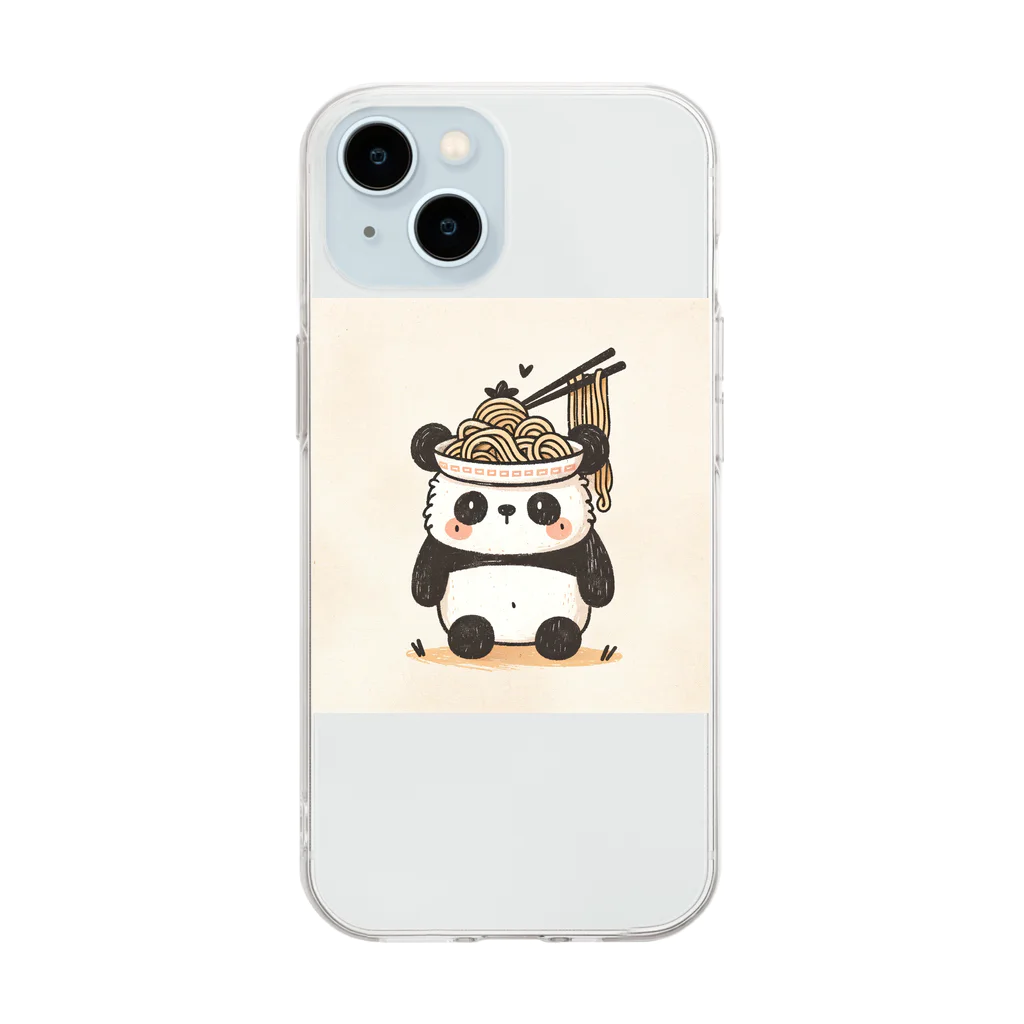 もぐふわアニマルズのふわふわパンダのラーメンワンダーランド Soft Clear Smartphone Case