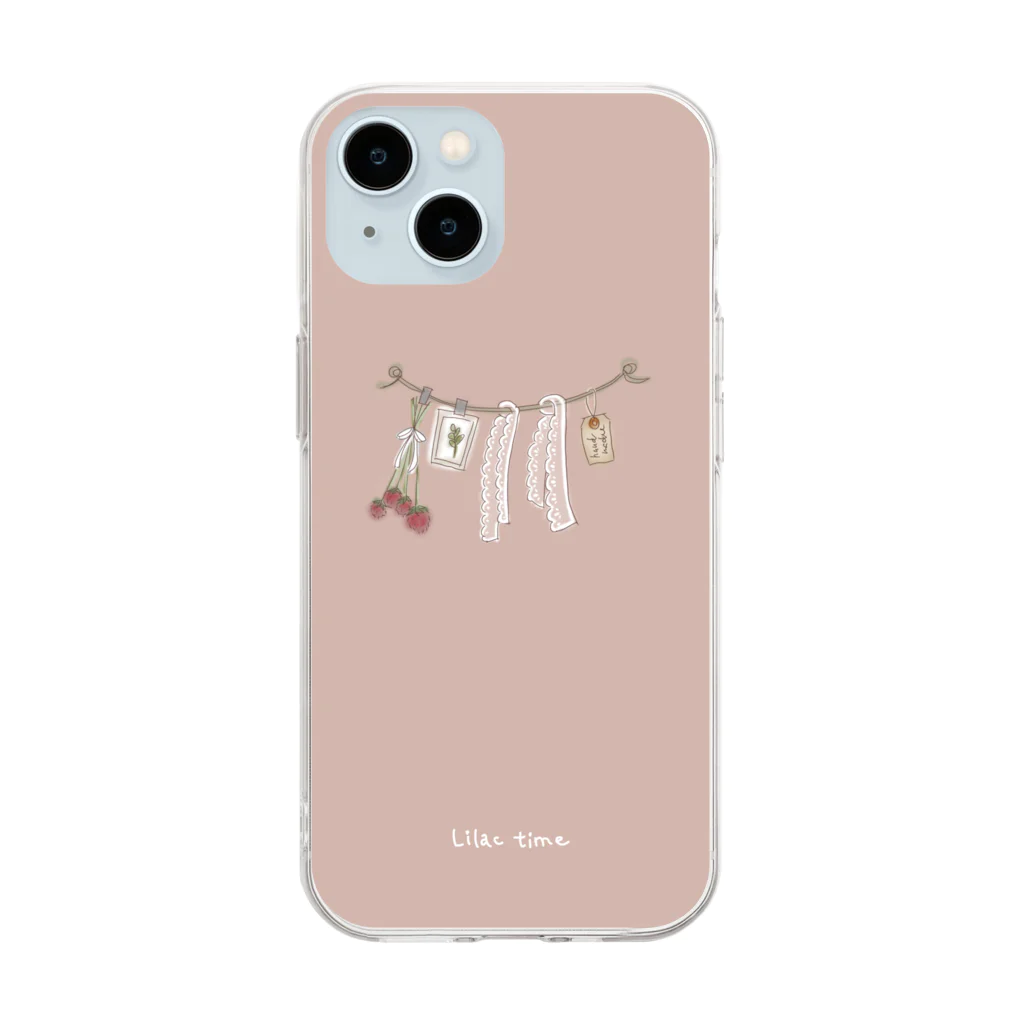 lilac timeのlilac time レースとドライフラワー Soft Clear Smartphone Case