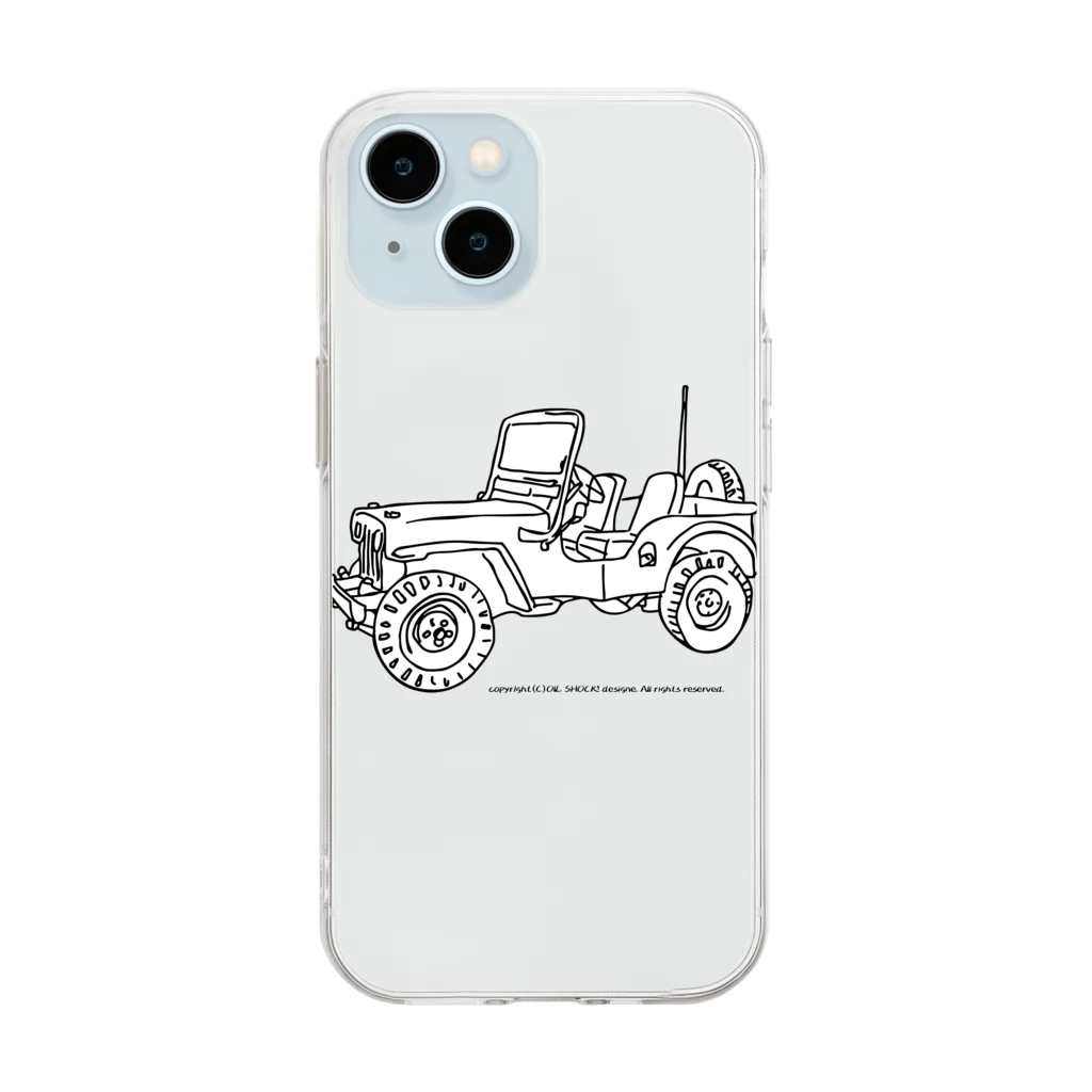 ファンシーTシャツ屋のJeep イラスト ライン画 Soft Clear Smartphone Case