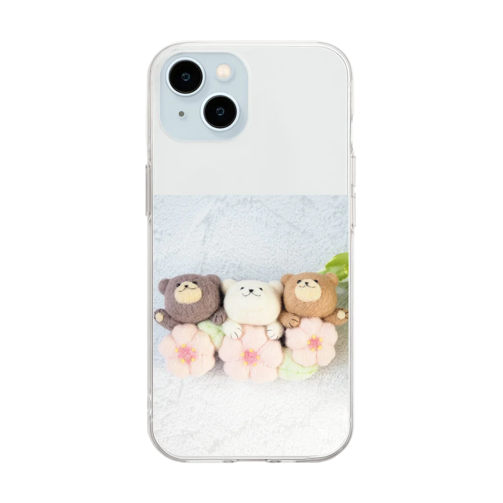 kumamia（くまみあ）のくまの3兄弟（桜） Soft Clear Smartphone Case