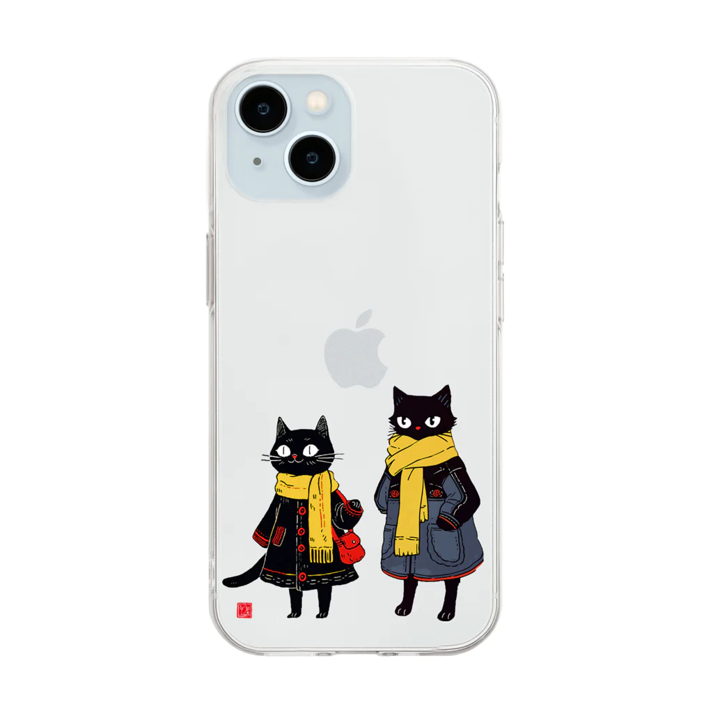 Lapis SHOPの黒猫夫婦のお買い物 Soft Clear Smartphone Case