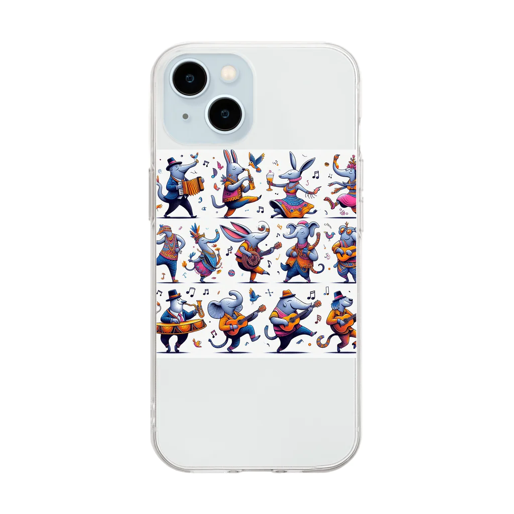 音楽ルー106の踊る動物 Soft Clear Smartphone Case