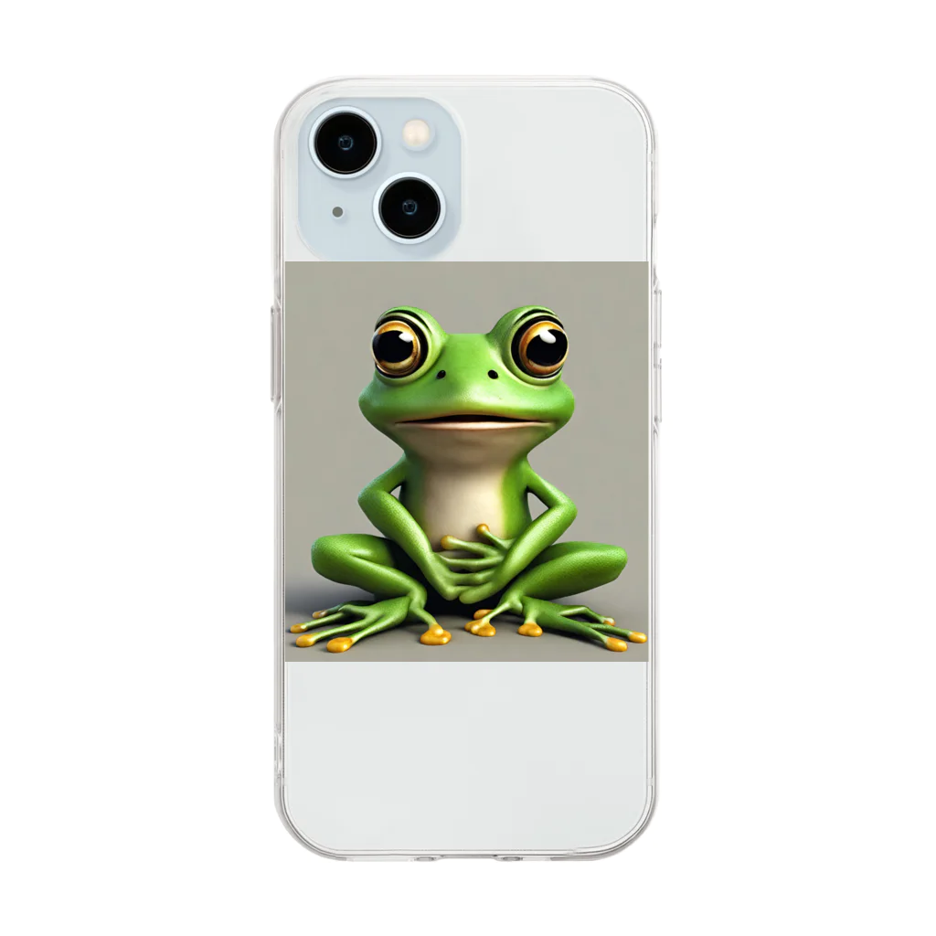 カエルグッズの正面蛙 Soft Clear Smartphone Case