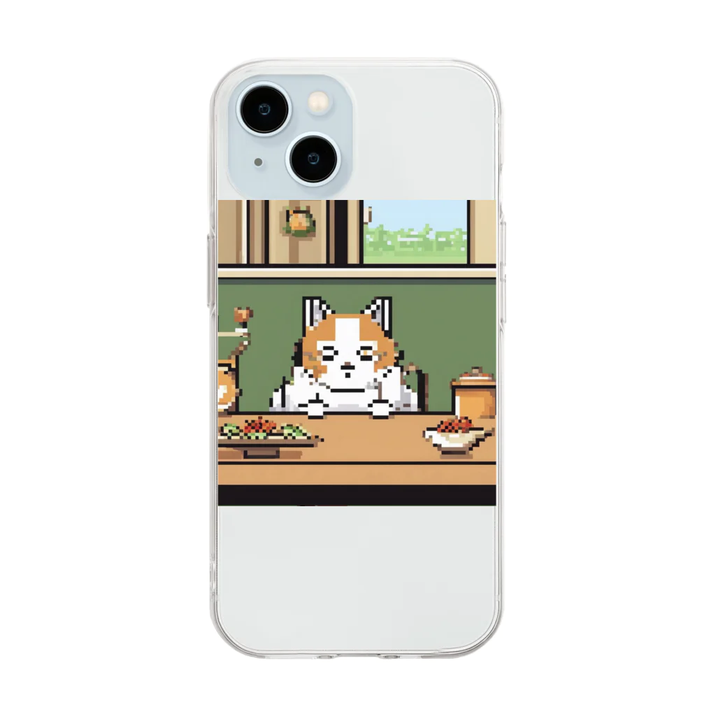 masaのテーブルの上でおねだりしている猫 Soft Clear Smartphone Case