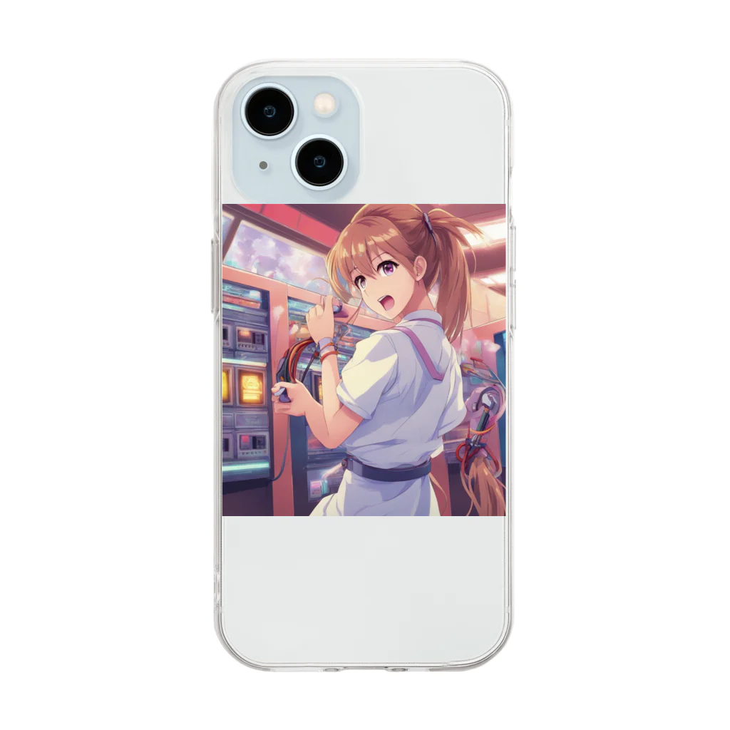 アニメ好きの野生味溢れる店J JK専門店の電気系ポーニーテールJK　 Soft Clear Smartphone Case