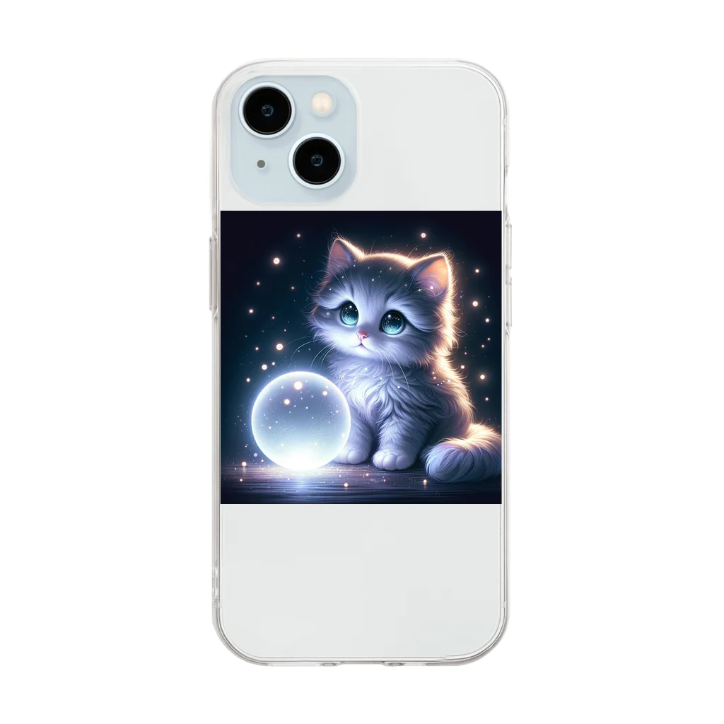 katohkouchiの夜の探検家、光と遊ぶ猫 Soft Clear Smartphone Case