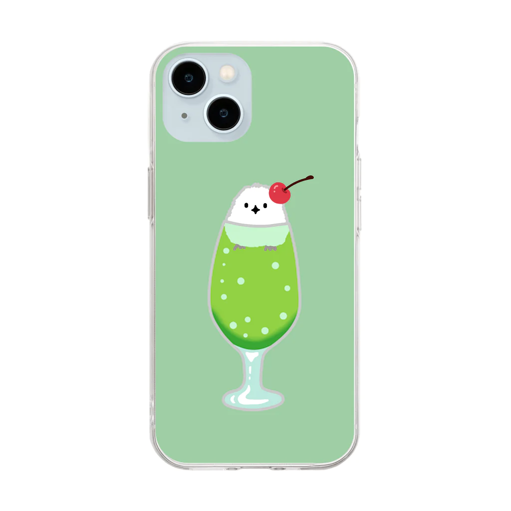 ハナのお店のシマエナガソーダ（グリーン） Soft Clear Smartphone Case