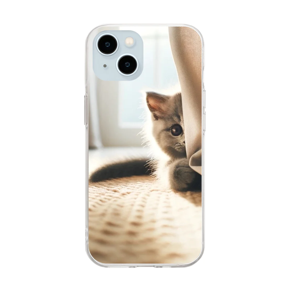 動物たちの癒しのこっそりと覗き込む猫 Soft Clear Smartphone Case