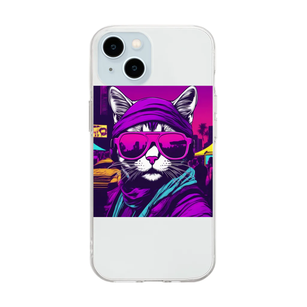 jujumarucatのROCKYCAT　サングラス２ Soft Clear Smartphone Case