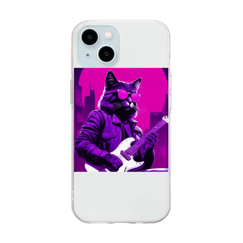 jujumarucatのROCKYCAT　ギター５ Soft Clear Smartphone Case