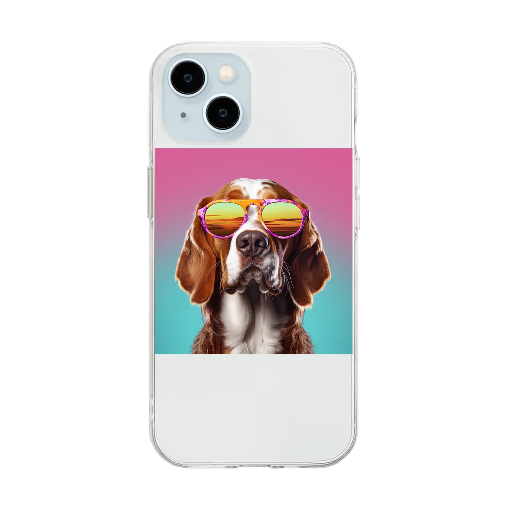 AQUAMETAVERSEのサングラスをかけた、かわいい犬 Marsa 106 Soft Clear Smartphone Case