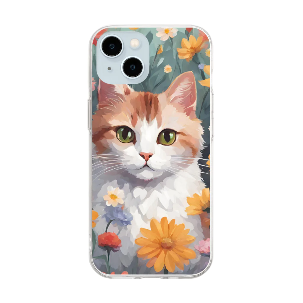 FLOWERアニマルのロココFLOWERキャットコスモス Soft Clear Smartphone Case