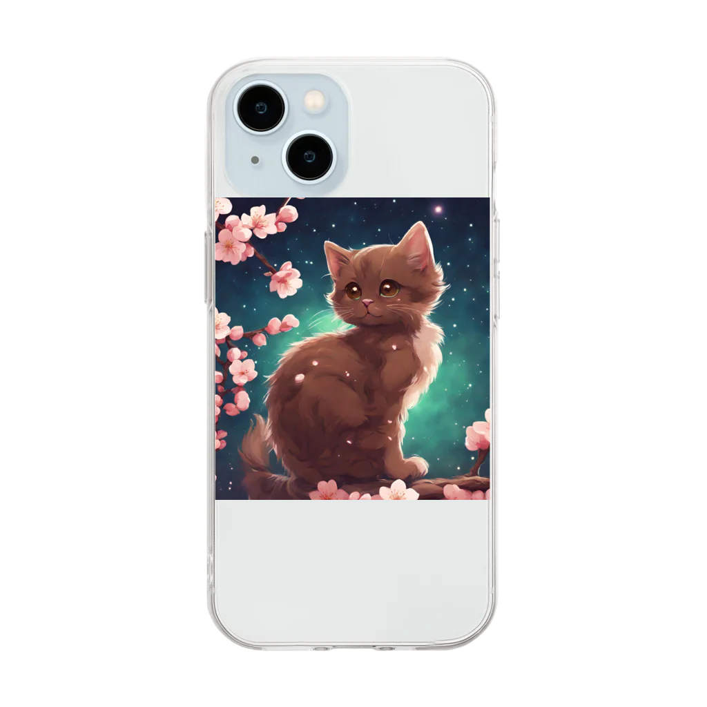 yoiyononakaの春と梅と茶猫04 Soft Clear Smartphone Case