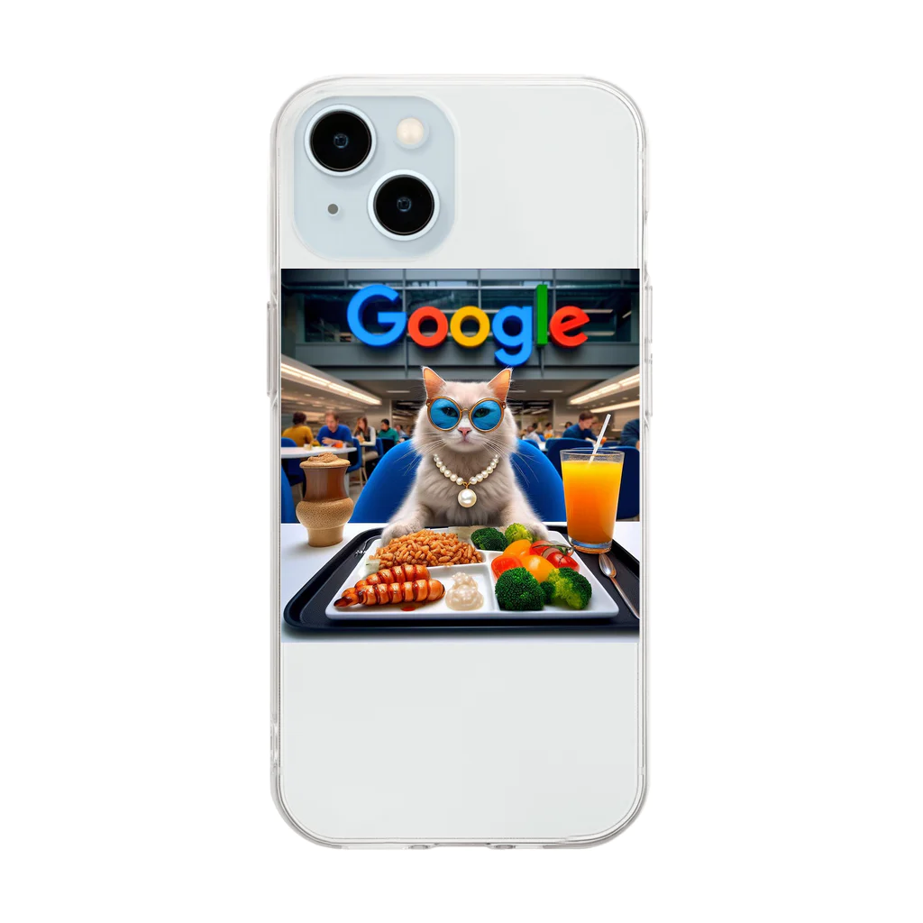 jkmurataのおしゃれネコがシリコンバレーのGoogle 本社で贅沢な食事を楽しむ Soft Clear Smartphone Case