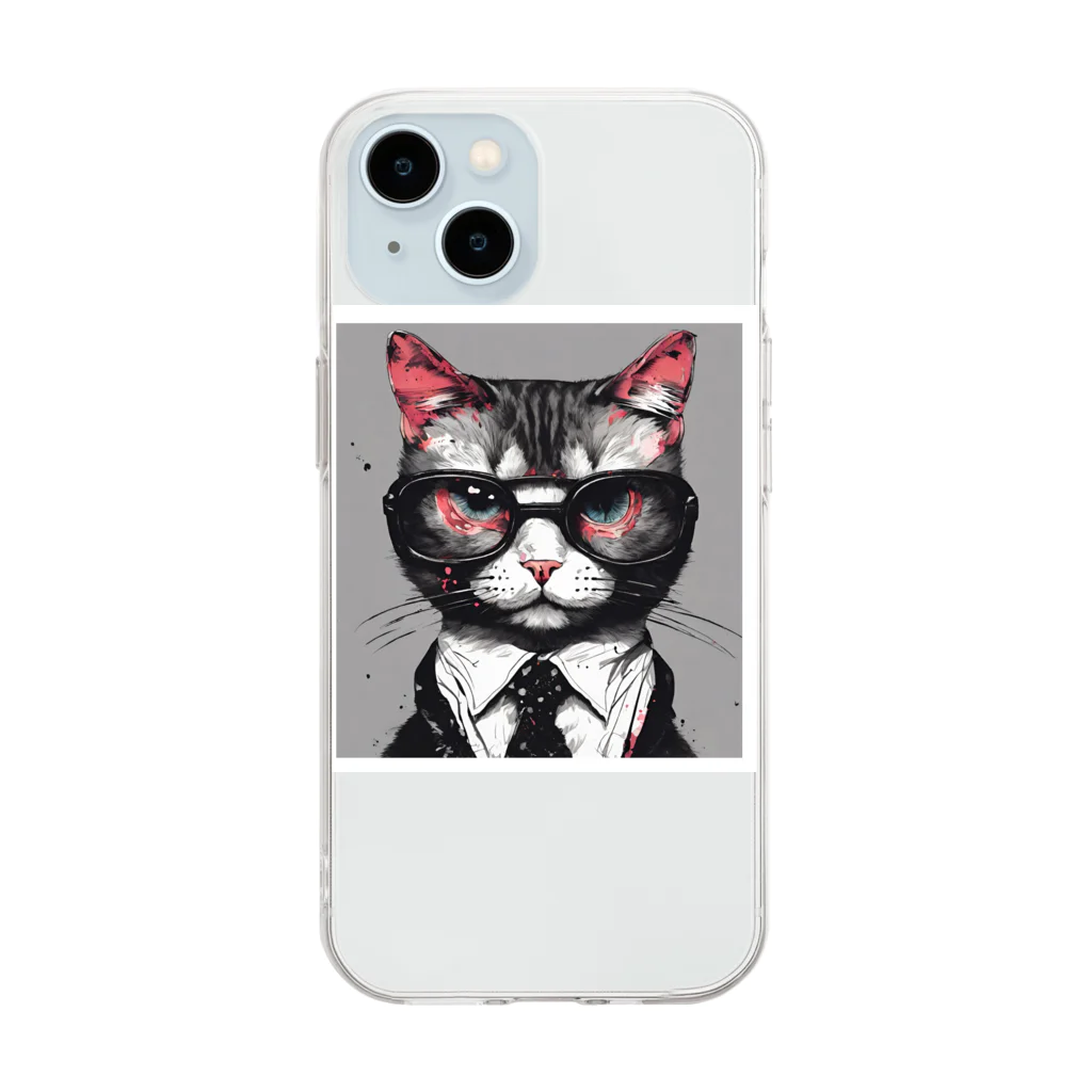 ALUのメガネをする猫 Soft Clear Smartphone Case