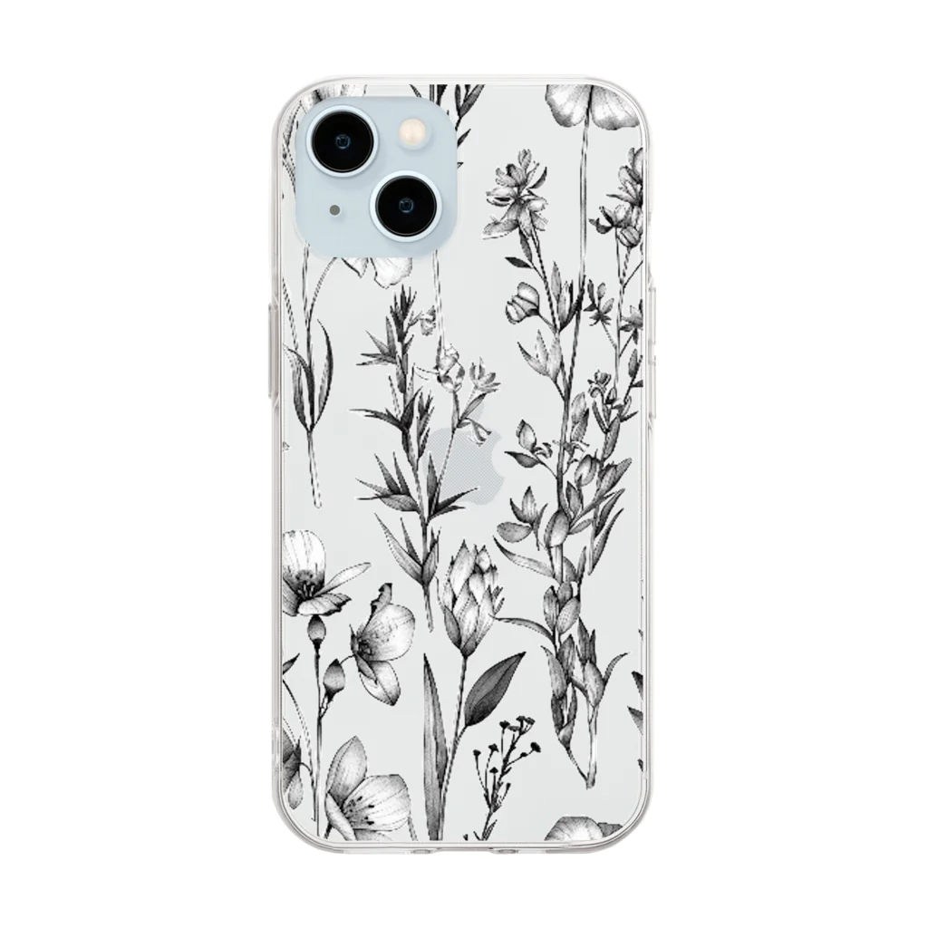 Chi3のモノクロームの植物図鑑 Soft Clear Smartphone Case