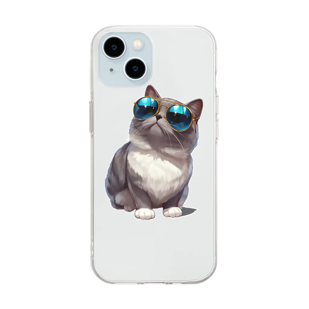 AQUAMETAVERSEのサングラスをかけた、かわいいネコ Marsa 106 Soft Clear Smartphone Case