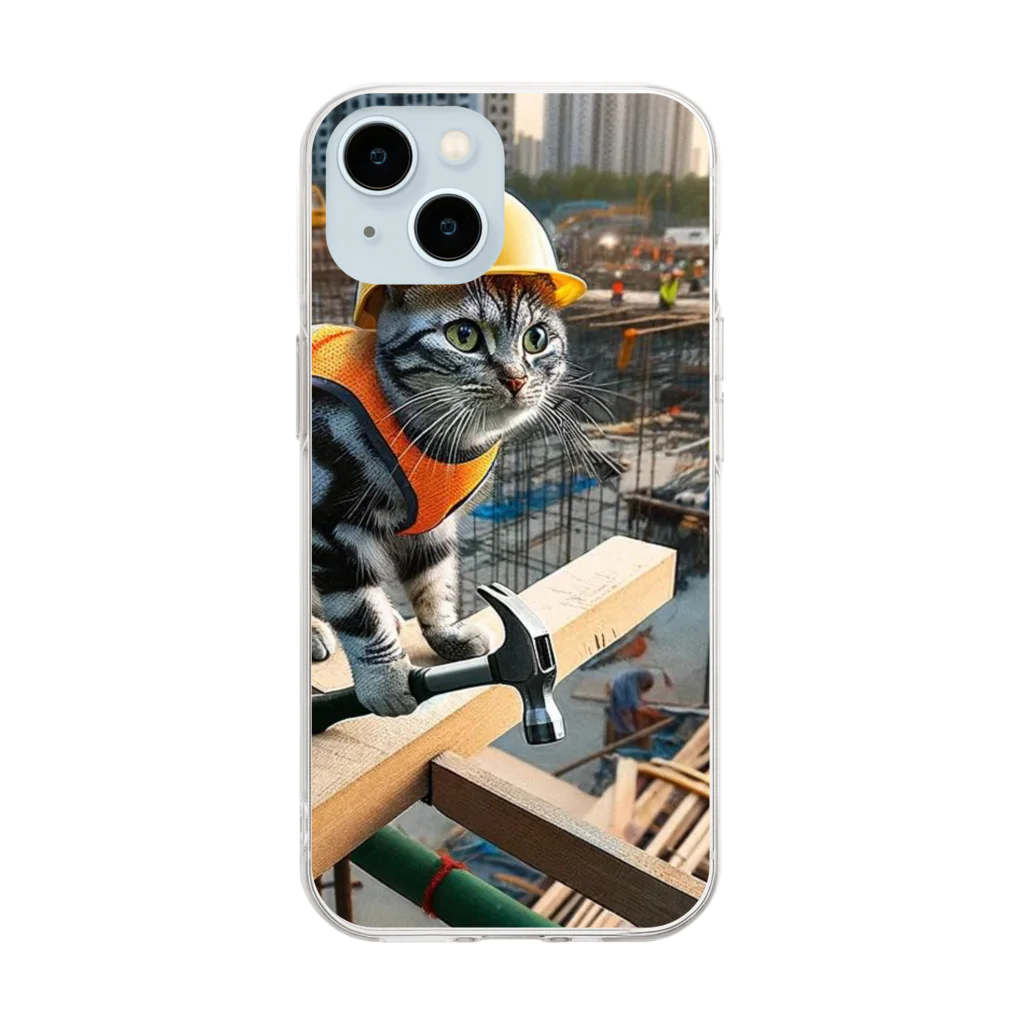 かわクールの工事現場の猫 Soft Clear Smartphone Case