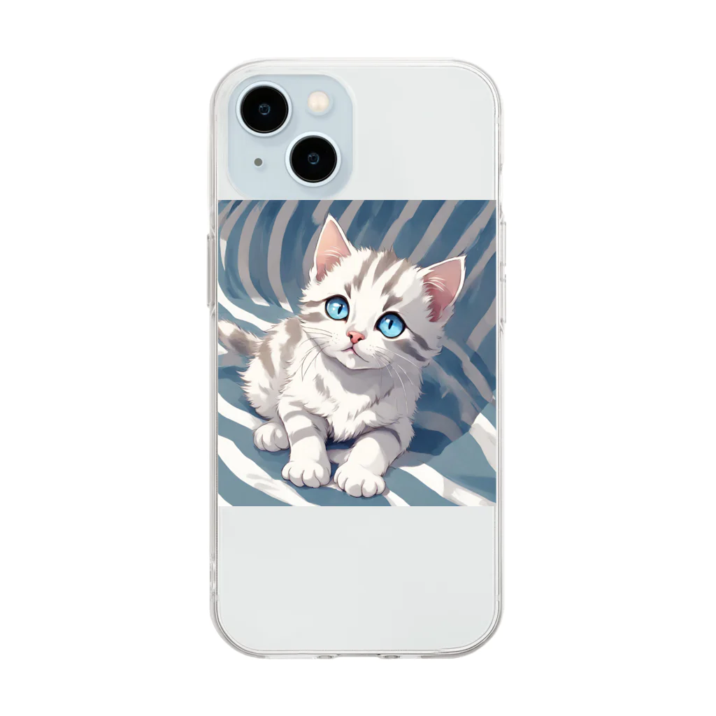 yoiyononakaの虎縞白猫のまなざし06 Soft Clear Smartphone Case