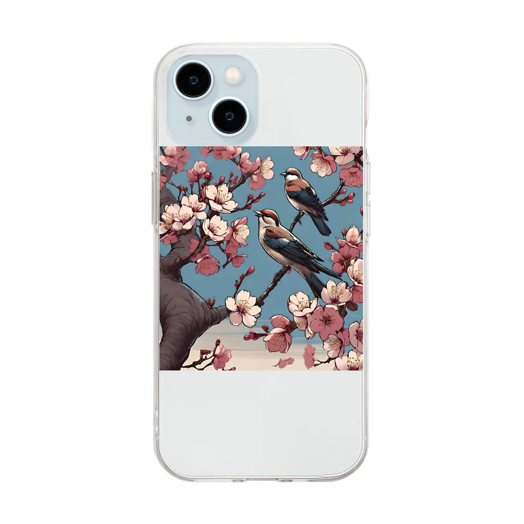 ウェブエンパイアの桜と雀（Cherry blossom & sparrow)  01 Soft Clear Smartphone Case