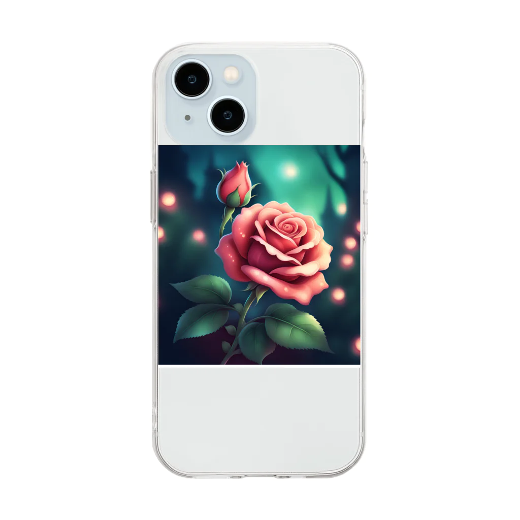 rentorataの華やかなピンクの薔薛 Soft Clear Smartphone Case