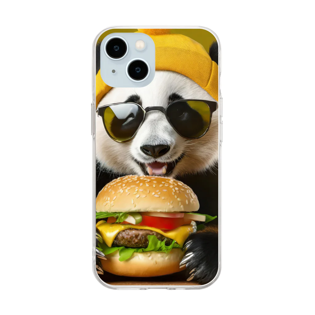 Colorful Canvasのハンバーガーを食べるパンダ Soft Clear Smartphone Case