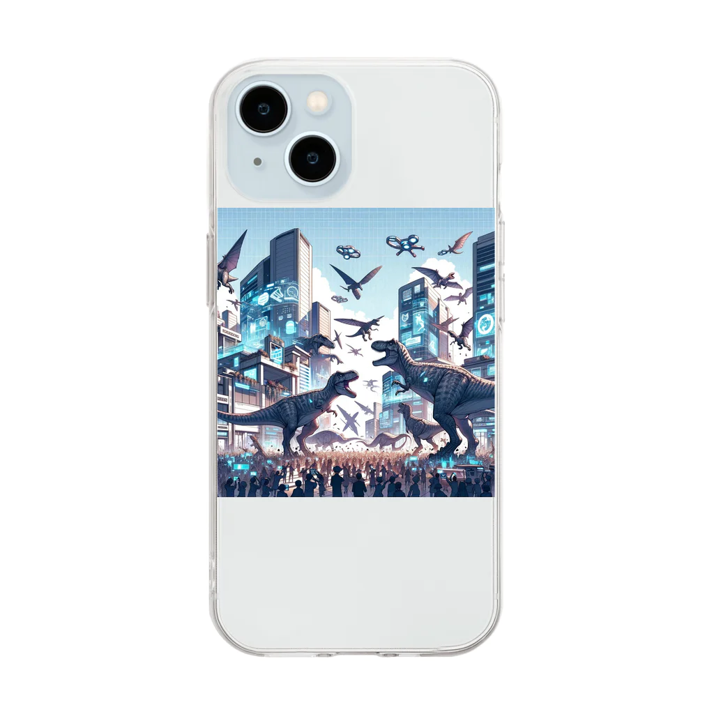 Irregular is beautifulのCretaceous Clash: Tomorrow's City Showdown Soft Clear Smartphone Case