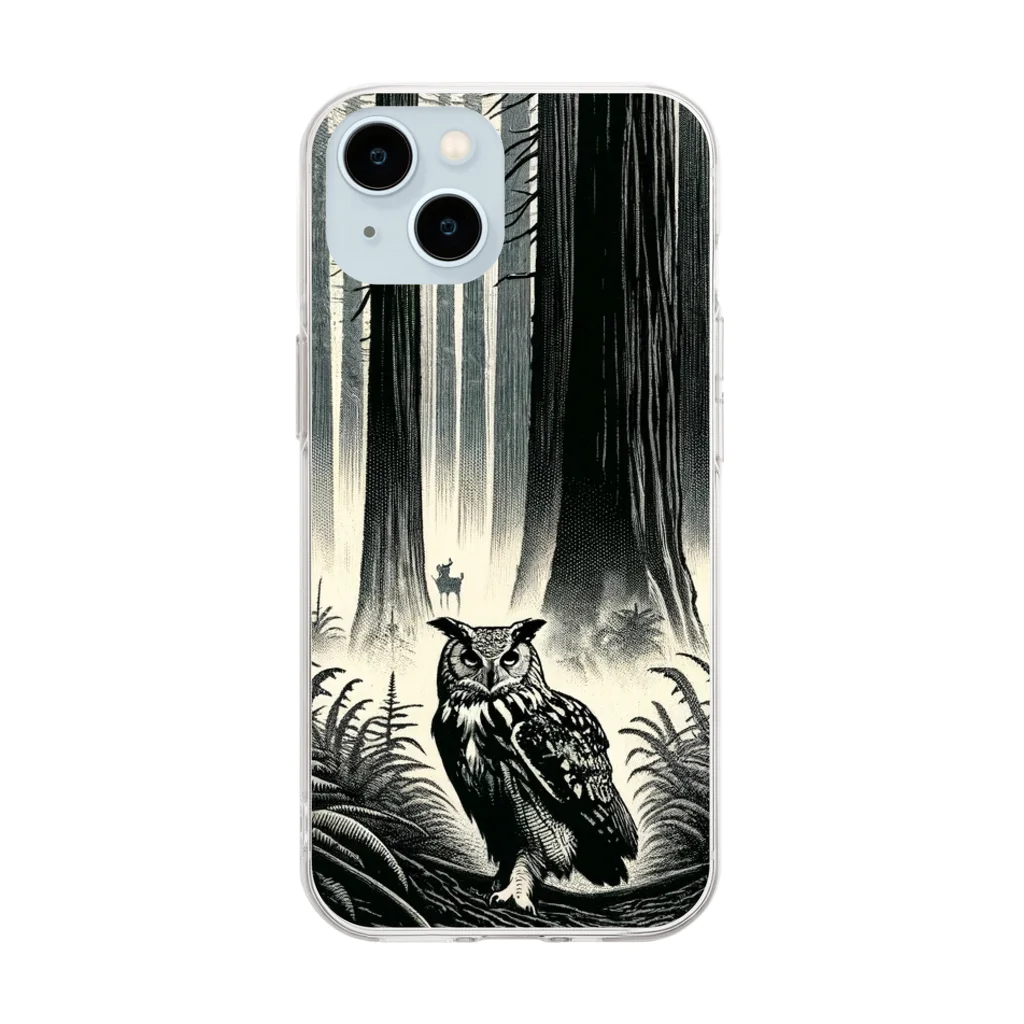 kotpopのOwl in the forest Soft Clear Smartphone Case