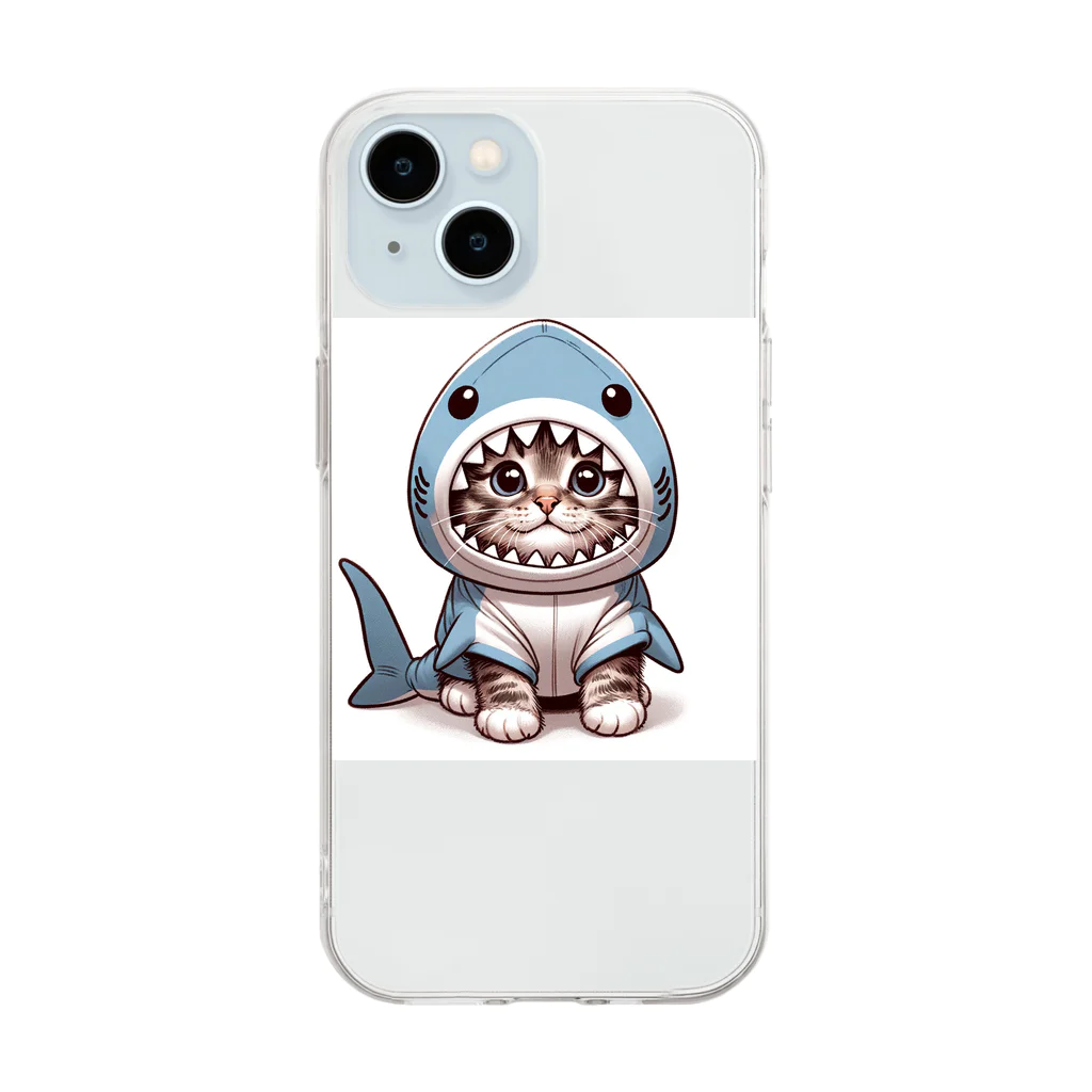 IloveCatのサメのフードを被った愛くるしい子猫 Soft Clear Smartphone Case