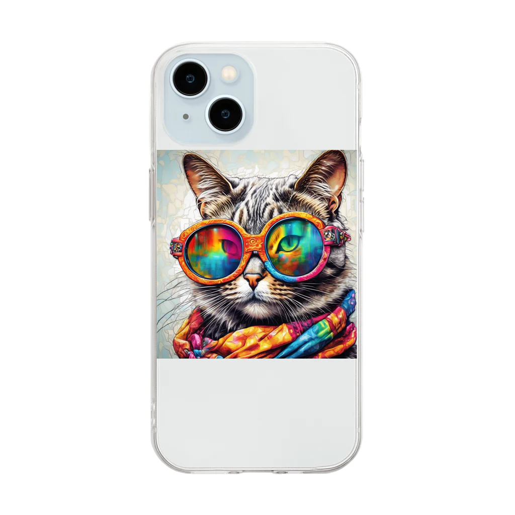 だんのんのカラフルメガネをかけた猫 Soft Clear Smartphone Case