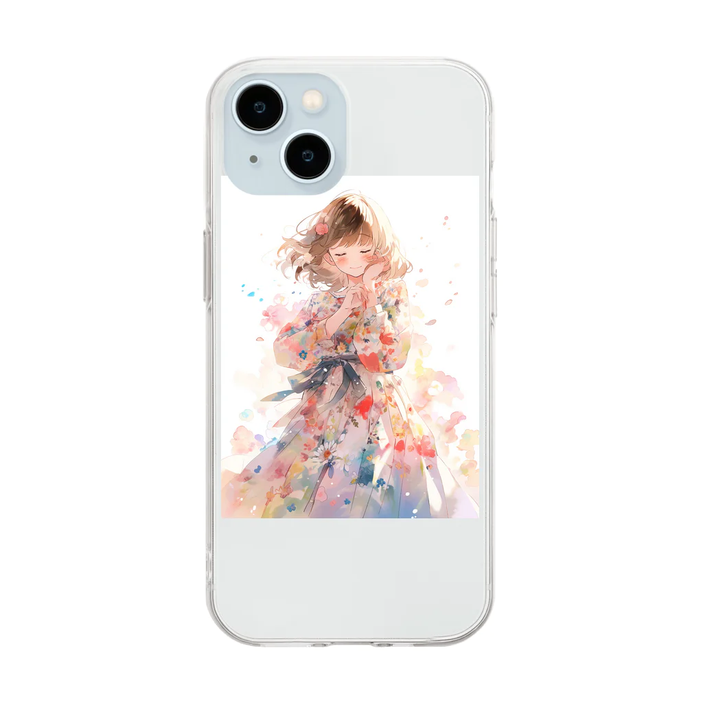 AQUAMETAVERSEの花柄模様の服を着た女性　なでしこ1478 Soft Clear Smartphone Case