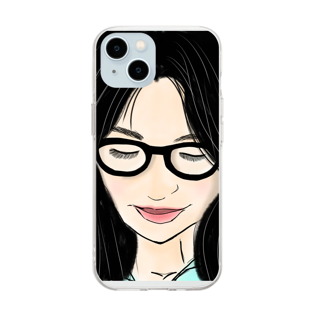 みつまめこshopのメガネ美人 Soft Clear Smartphone Case