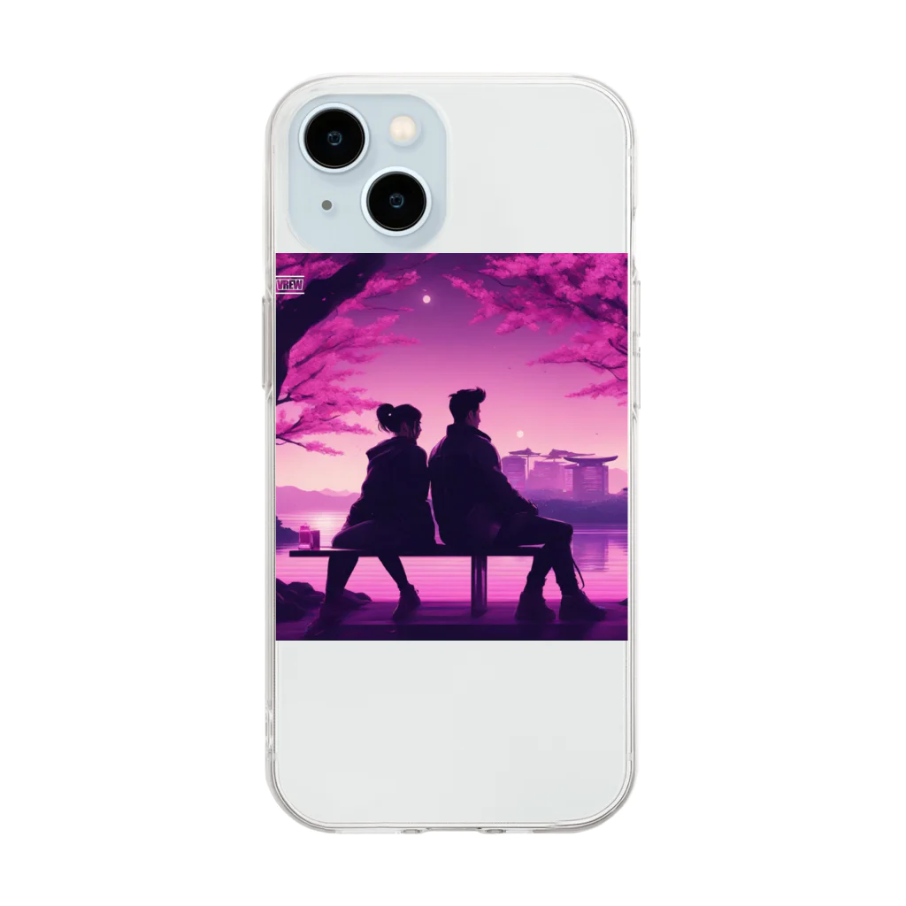 kichamanの夜桜デート Soft Clear Smartphone Case