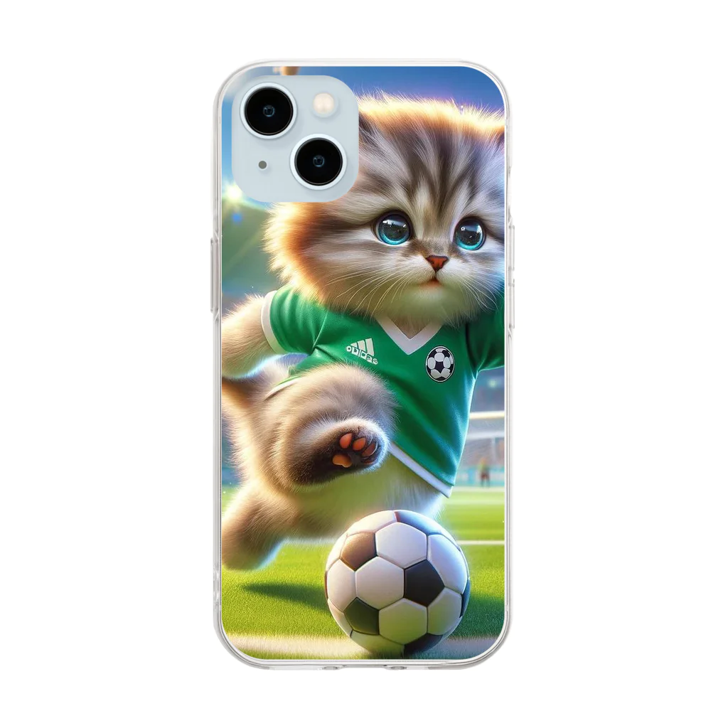 スポーツにゃんこ大戦争のサッカーにゃんこ Soft Clear Smartphone Case
