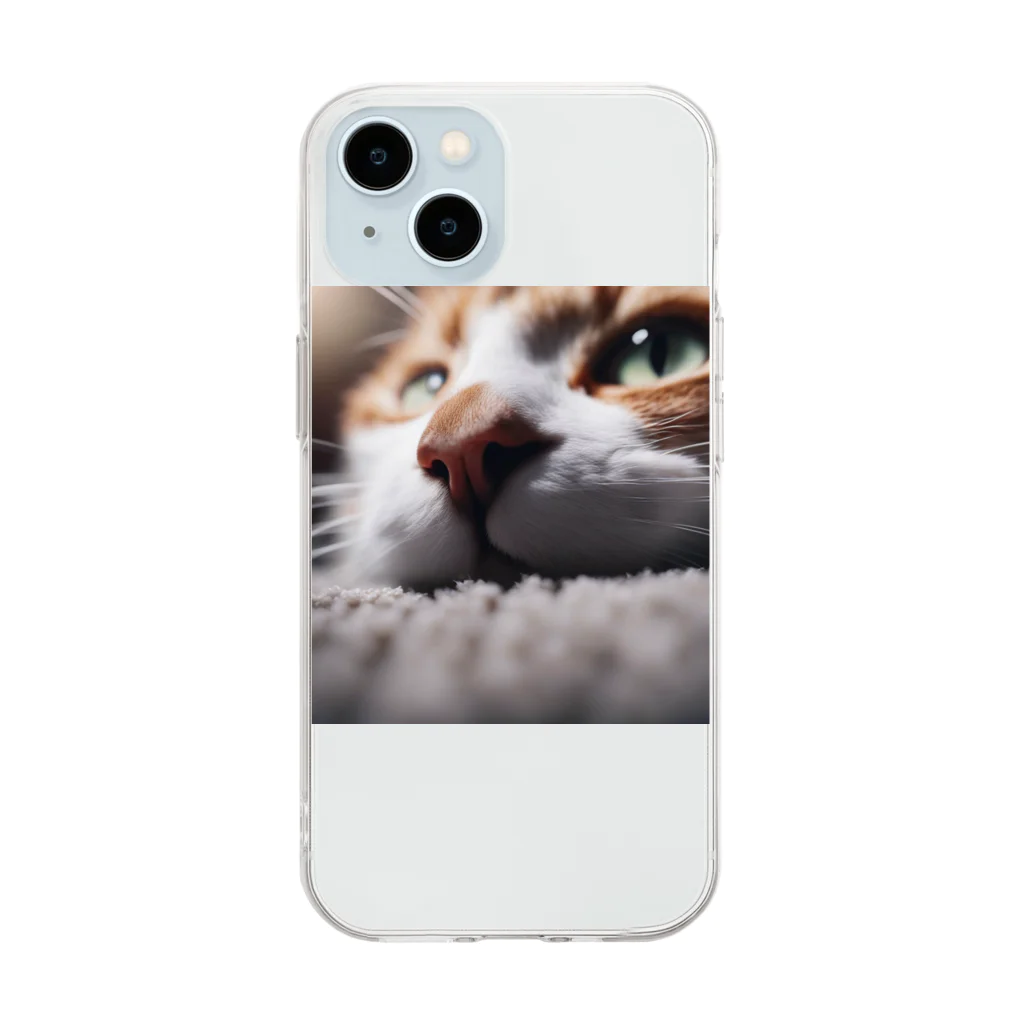 feliceのカーペットでごろんとする猫 Soft Clear Smartphone Case